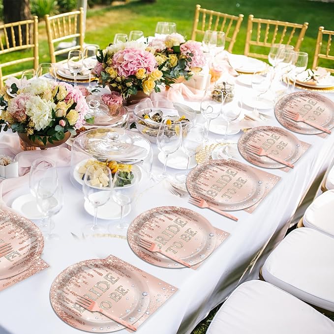 96Pcs Bridal Shower Party Decorations Rose Gold Themed Tableware