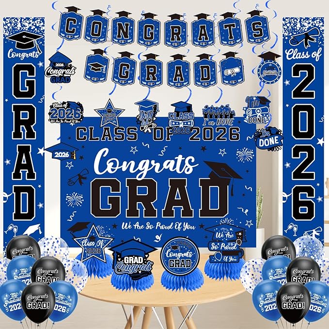 Graduation Decorations 2026 Blue Set, Congrats Grad Decor Set with