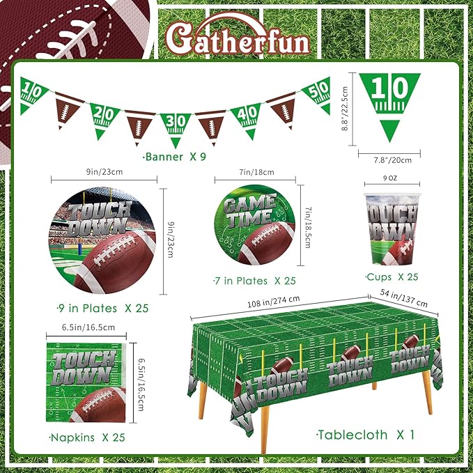 Football Party Supplies Kit Serve 25 Includes Disposable Dinner