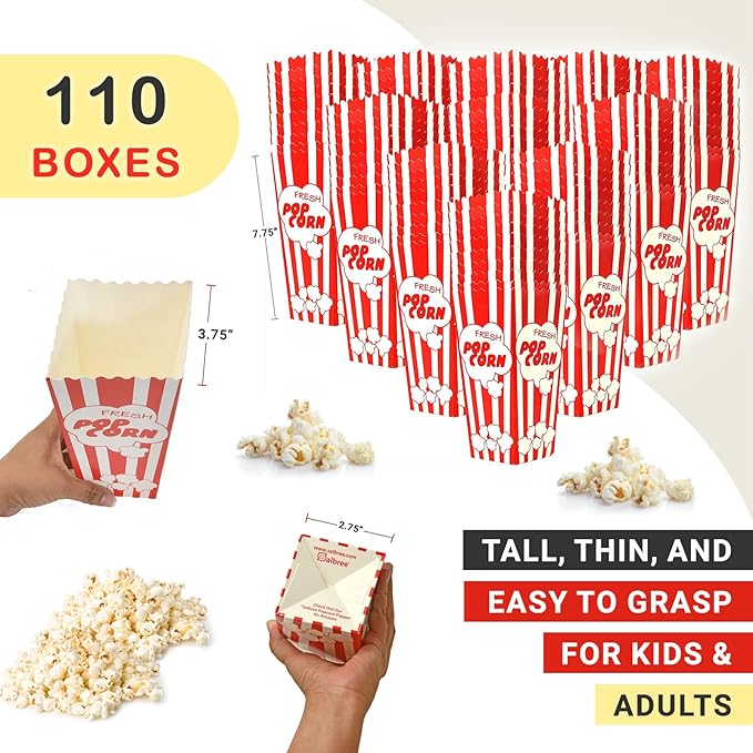 110 Movie Night Popcorn Paper Boxes Buckets 7.75 Inches Tall Large