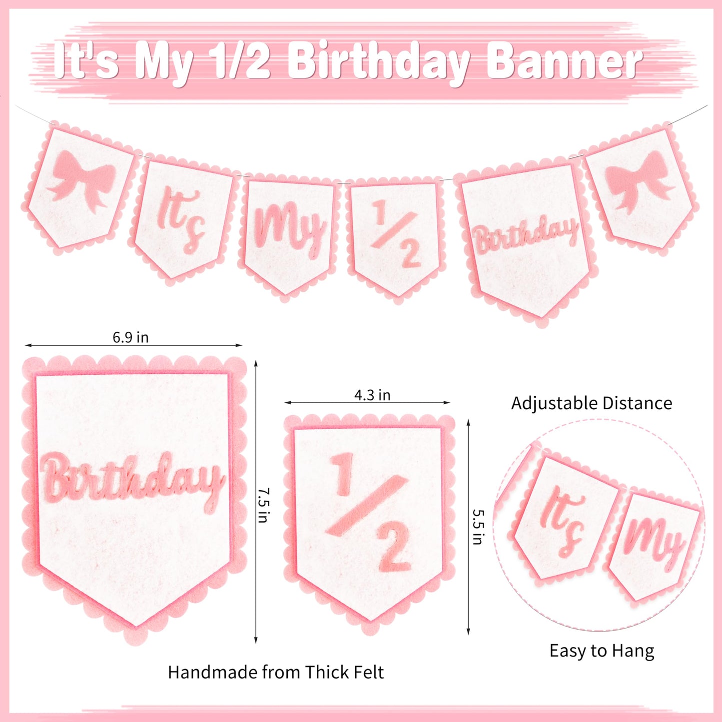 1/2 Birthday Girl Half Birthday Decorations Pink Bow It's My 1/2 Birth