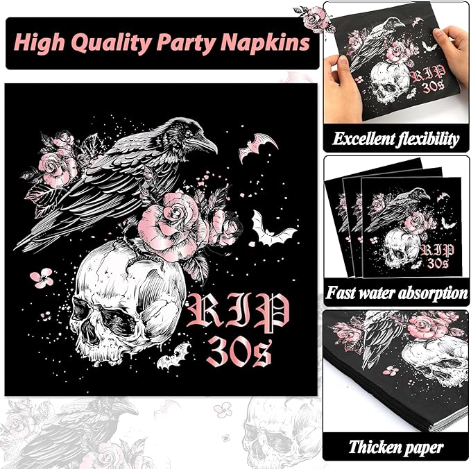 100 Pcs 40th Birthday Party Supplies Death to My 30s Paper Plates