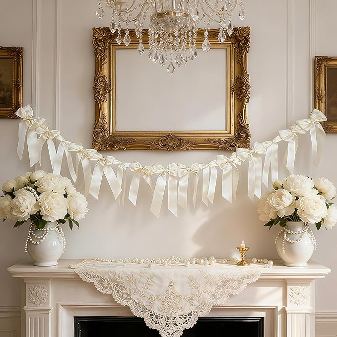 2pcs Creamy White Bow Banner Valentine's Day Decorations for Women