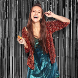 Voircoloria 2 Pack Laser Black Foil Fringe Backdrop Curtains, Tinsel