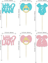 24Pcs Boy or Girl Cupcake Toppers Glitter Gender Reveal Onesie