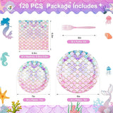 120 Pieces Mermaid Scale Birthday Party Tableware Set Includes