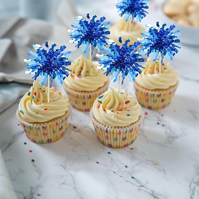 Gyufise 30Pcs Foil Firework Cupcake Toppers Happy Birthday Cake #3