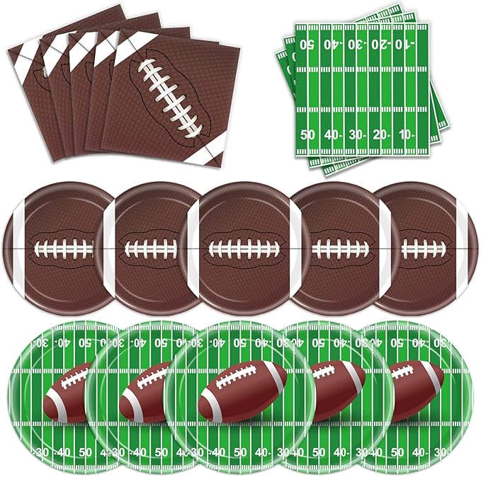 96 PCS Football Party Supplies Plates and Napkins Tableware Set