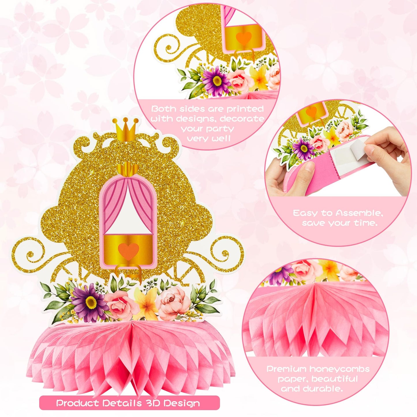 ArowlWesh 12Pcs Floral Princess Party Honeycomb Centerpieces Princess