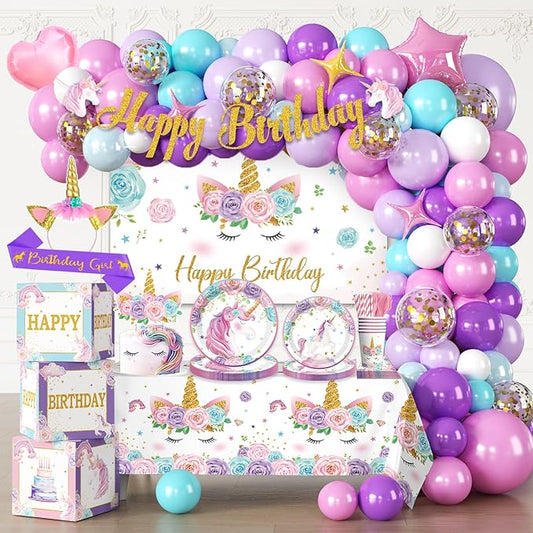 cocomigo 246PCS Unicorn Birthday Decorations Set All in One Party