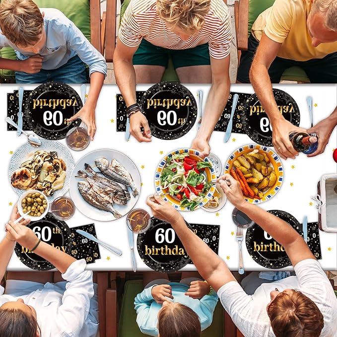 60th Birthday Party Supplies Serves 24 Black and Gold 60 Years Old