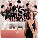 45th Birthday Decorations for Women 49pcs Black Rose Gold Black
