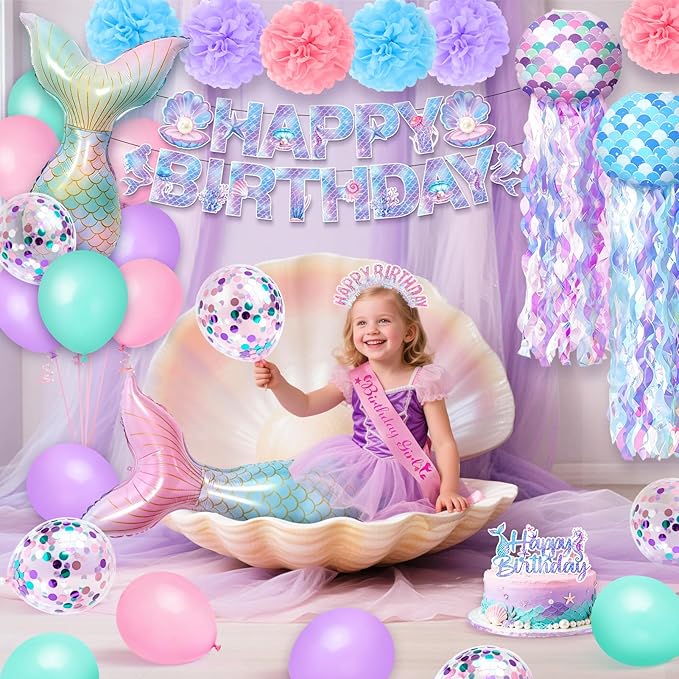 Mermaid Birthday Decorations 41Pcs Mermaid Party Supplies Include