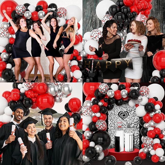 Amandir 153pcs Red Black and White Balloon Arch Garland Kit Different