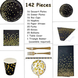142 piece black and gold party supply set Gold polka dot party