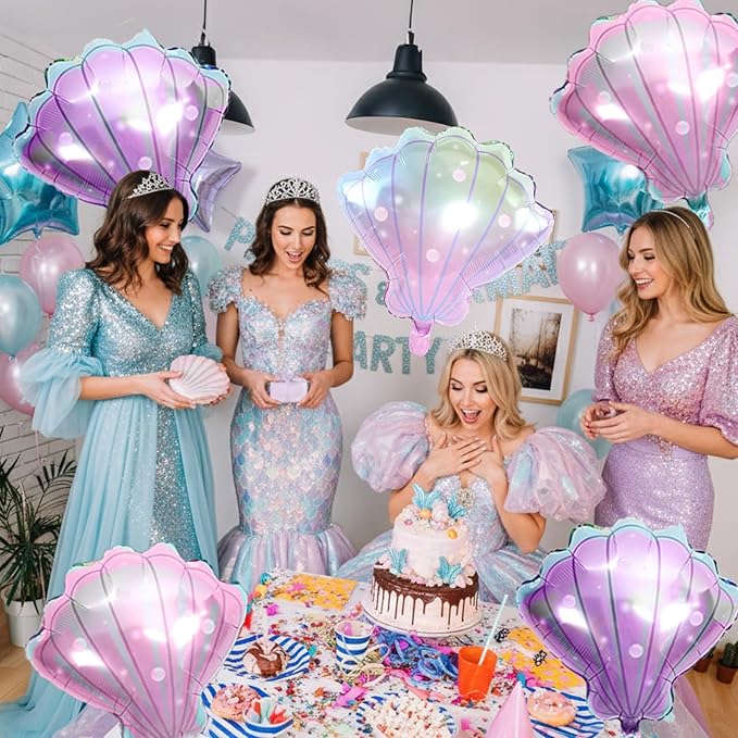 Biapian Sea Shells Balloons, Large Mermaid Shells Foil Balloon, 6 Pcs