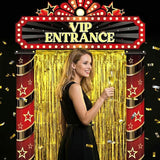 5 Pcs Movie Night Party Decorations with Gold Foil Curtain Backdrop