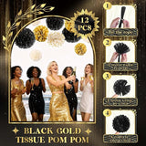 NICROLANDEE Black and Gold Party Supplies for 2026 Graduation - 12PCS