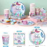 200 Pcs Mermaid Baby Shower Paper Plates Napkins Cups Under the Sea