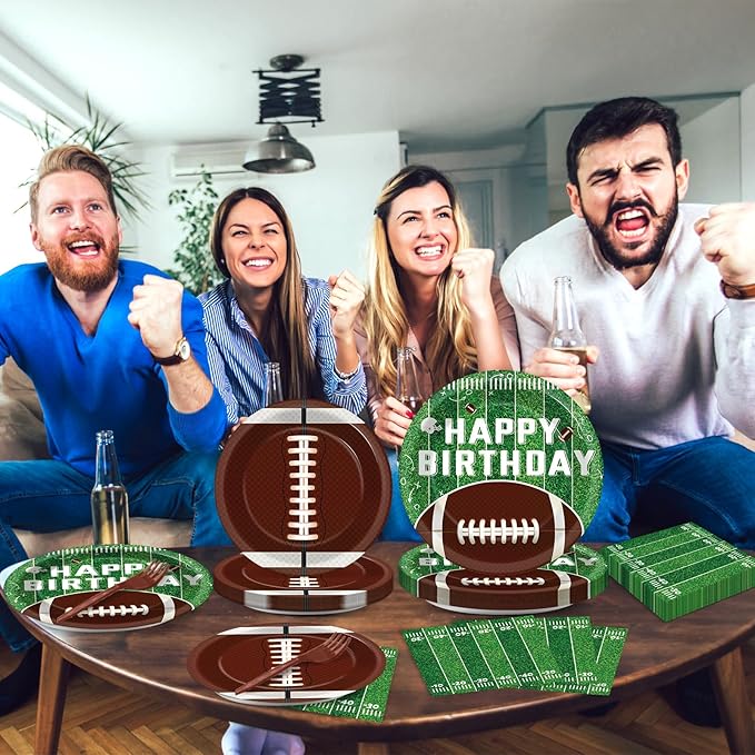 100 Pcs Football Party Supplies Set Football Birthday Plates and