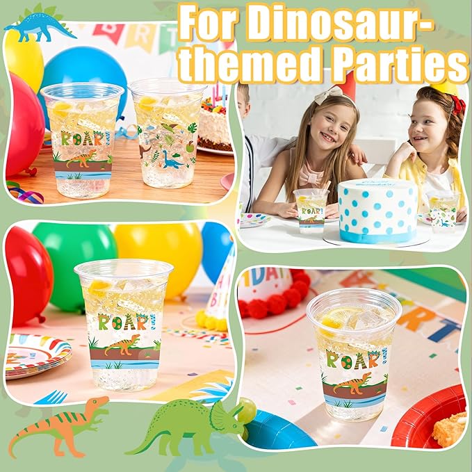 100 Pcs Dinosaur Cups 12oz Dinosaur Plastic Clear Disposable