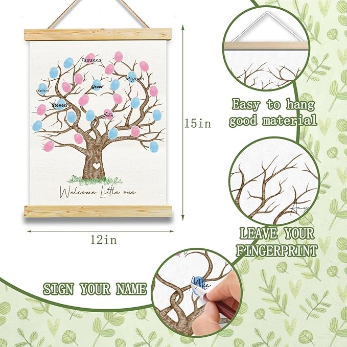 Gender Reveal Fingerprint Tree Canvas Guest Books Baby Shower