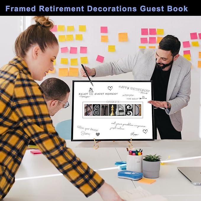 Framed Black Retirement Decorations Guest Book for Men/Women 12X16