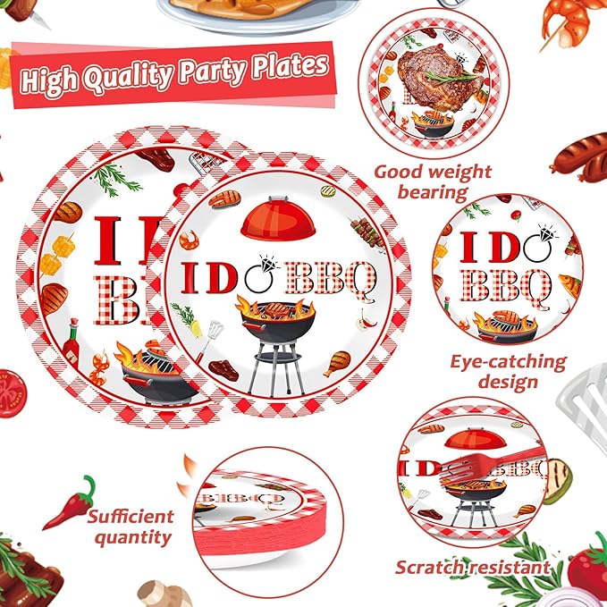 96 Pcs BBQ Bachelorette Party Plates Napkins Tableware Set I Do BBQ