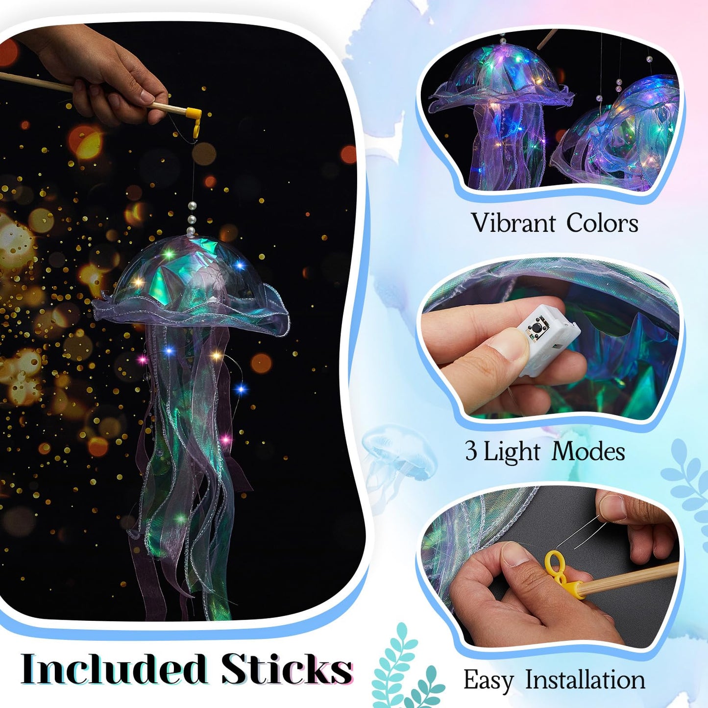 Rossesay 3 Pcs Jellyfish Lamp Colorful Jelly Fish Light Hanging