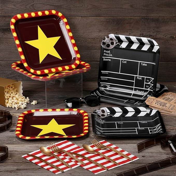 72 Pcs Movie Night Party Supplies Paper Plates Napkins Forks