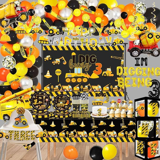 348 Pcs Construction 3rd Birthday Decorations Dump Truck Three Years