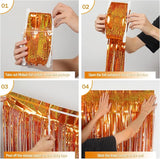 Melsan Orange Tinsel Backdrop Curtains, 3.2ft x 8.2ft Sparkle