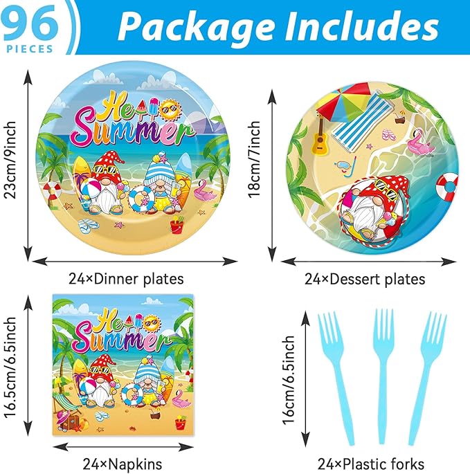 96 Pcs Hello Summer Beach Party Plates Napkins Tableware Set End of