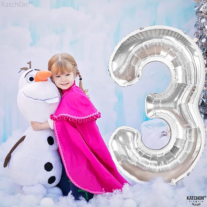 KatchOn, Big Silver Number 3 Balloon - 40 Inch | 3rd Birthday