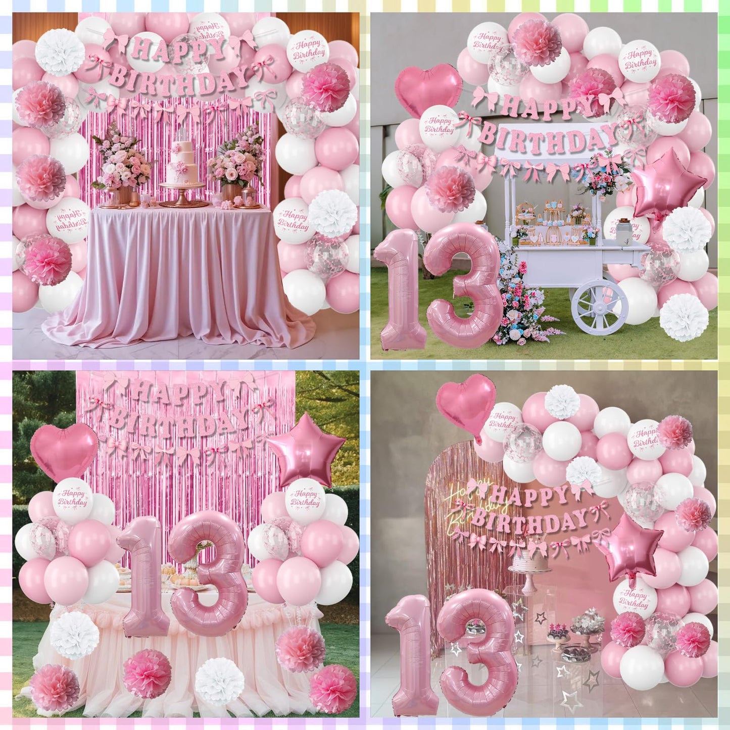13th Birthday Decorations for Girls Pink Number 13 Balloon Bow