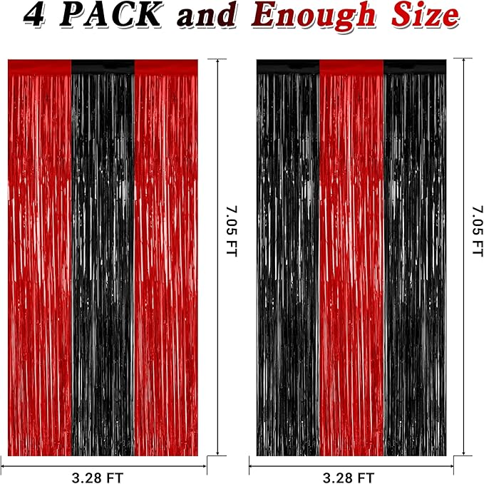 4 Pack Halloween Wall Backdrop, 3.28 FT x 7.05 FT Red and Black Party