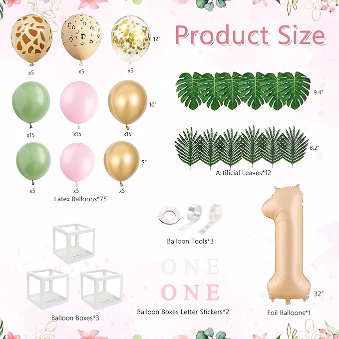 Wild One Birthday Decorations for Girls 114 Pcs Safari Jungle Theme