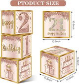 3Pcs 21st Birthday Decorations Boxes for Women Pink Rose Gold 21st