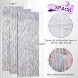 Voircoloria 3 Pack 3.3x8.2 Feet Laser Silver Foil Fringe Backdrop