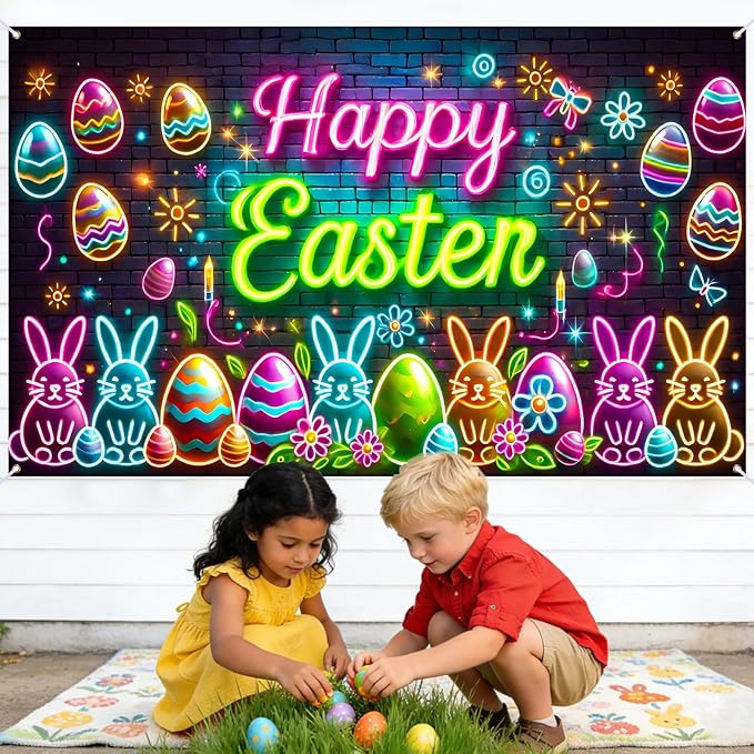 Easter Banner Polyester 43x70.86 Inches Large Easter Banner for Neon
