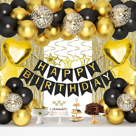Black Gold Birthday Decorations Gold Party Decorations Set with