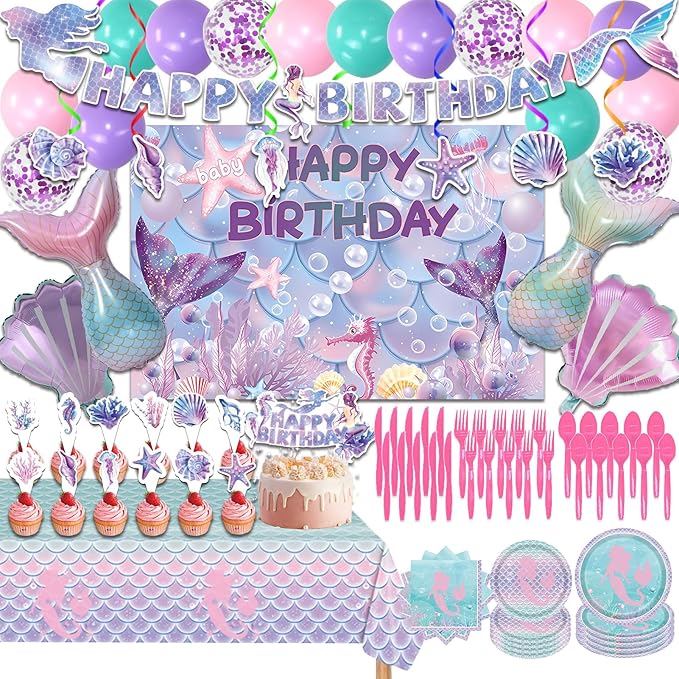 154 Pcs Mermaid Birthday Party Supplies Mermaid Party Decorations