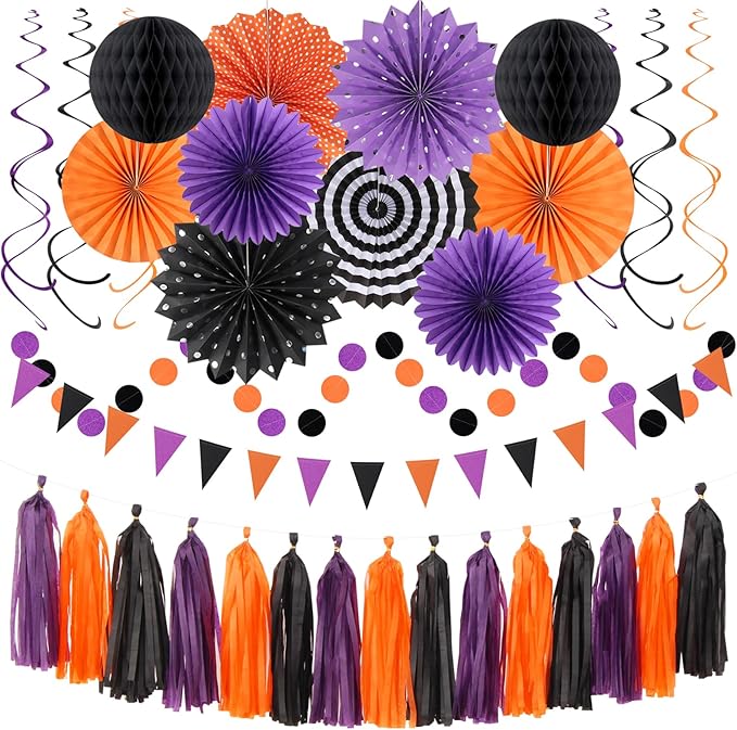 Orange Black Purple Halloween Party Decorations 33Pcs Banner