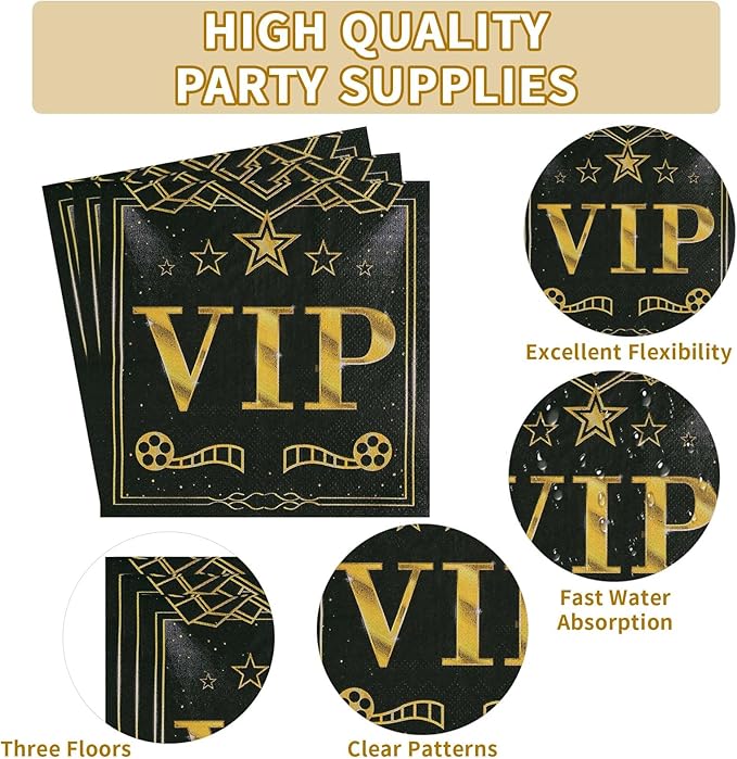 96 Pcs VIP Party Decoration Tableware 350 GSM Disposable Movie Night