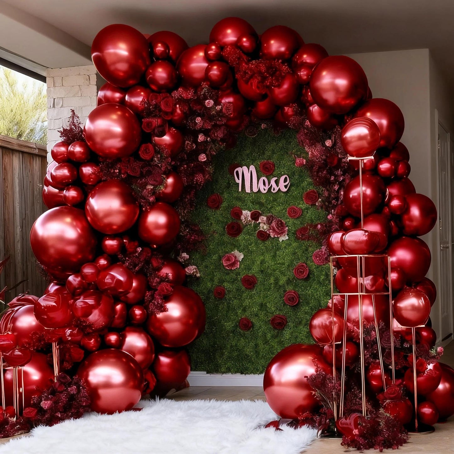 Burgundy Balloons Double Stuffed Wine Red Rose Red Balloon Arch Kit