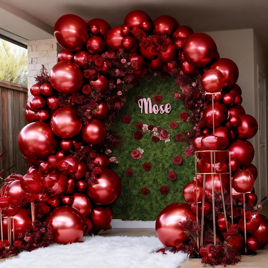 Burgundy Balloons Double Stuffed Wine Red Rose Red Balloon Arch Kit