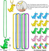 15 Pack Dinosaur Sequin Necklace Party Favors with Mardi Gras Beads