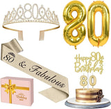 80th Birthday Decorations for Women Gold with 80th Birthday Sash and