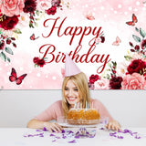 Avezano Floral Happy Birthday Banner for Women Girls Rose Gold Red