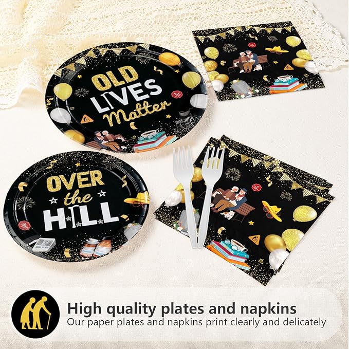 96Pcs Old Lives Matter Decoration Over The Hill Birthday Plates and